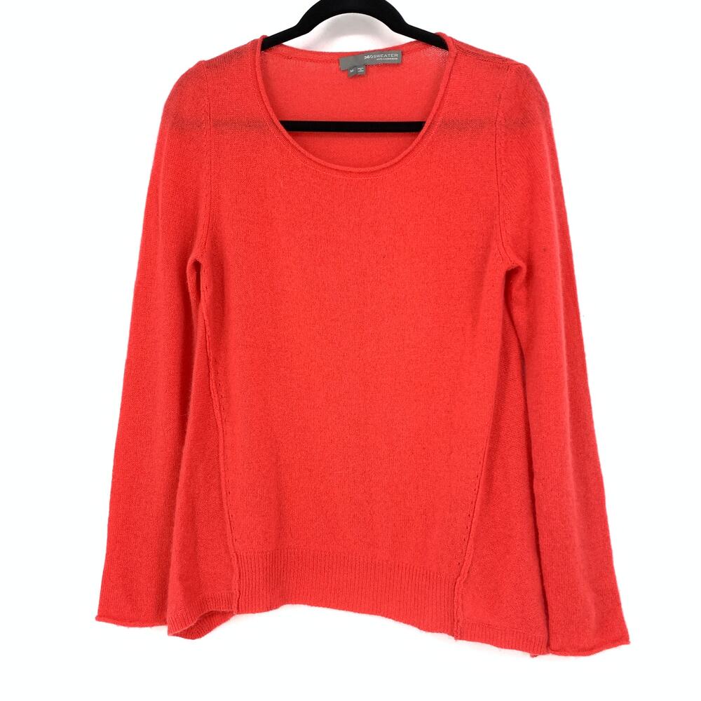 360 Sweater Women's Sz Medium Cashmere Long Sleeve Scoop Neck Coral *FLAWS READ